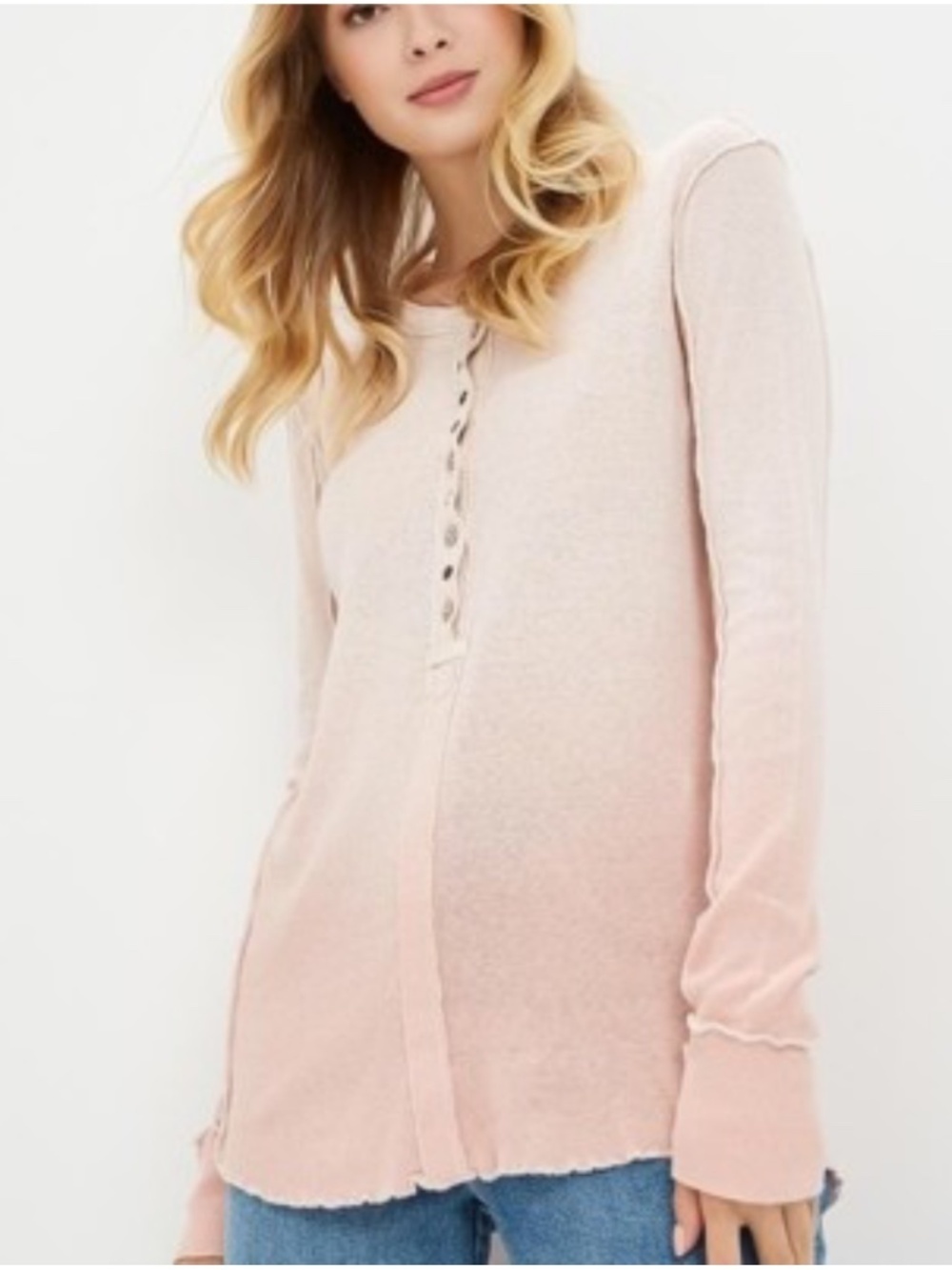We The Free Cozy Up Henley Pink Ribbed Long Sleeve S